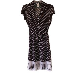 Vintage Y2K Polka Dot Button Down Dress Brown & White Sz 10